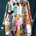Women's Colorful Fun Cartoon Puppy Print Casual Cotton And Linen Shirt