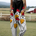 Women's Funny Chicken Art Print Casual 100% Cotton Wide Leg Jumpsuit