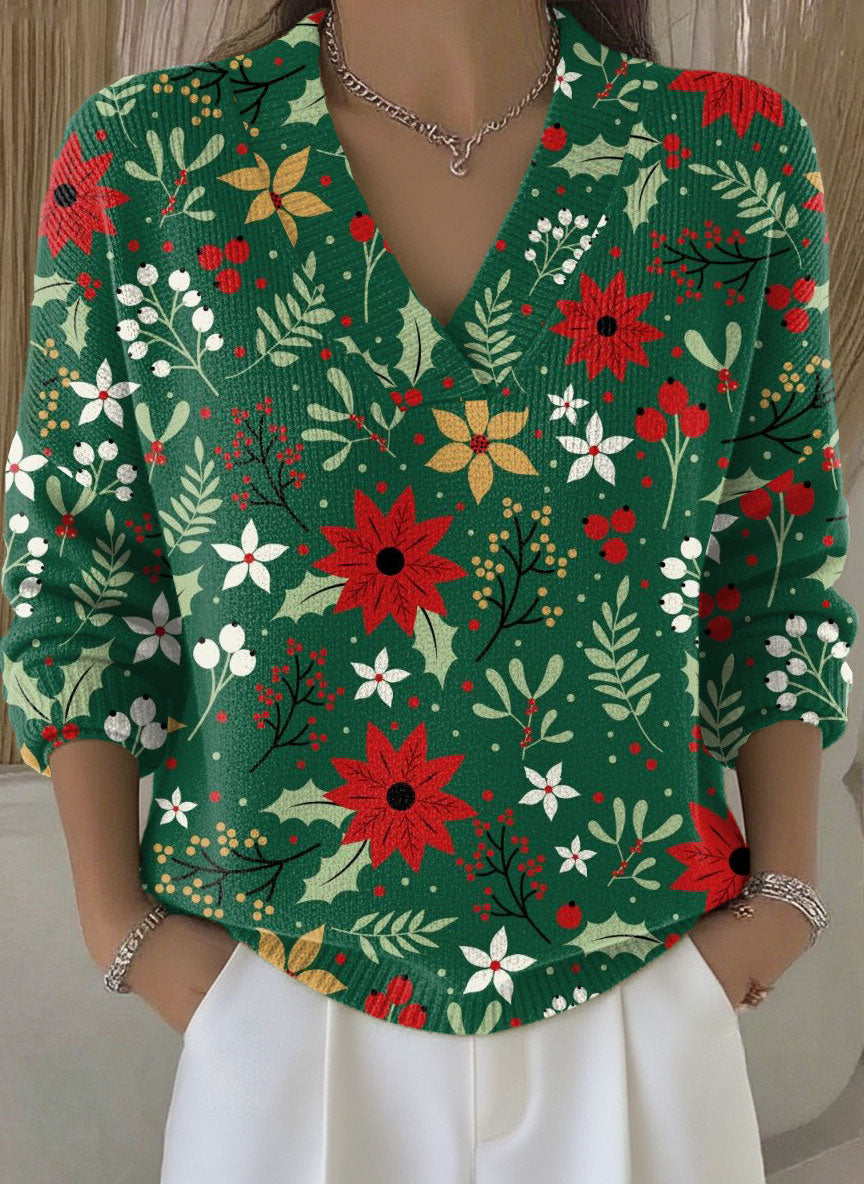 Vintage Christmas Art Print Buttoned Cardigan Sweater