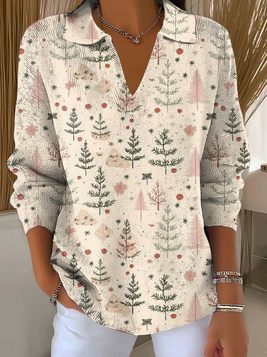 Women's Christmas Tree Art Printed Casual Sweater