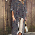 Women's Vintage Floral Art Print V-Neck Cotton Short Sleeve Dress