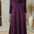 Elegant Christmas Cowl Neck Shiny A-line Midi Dress