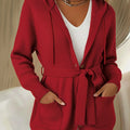 Women's Belted Hooded Cardigan Sweater
