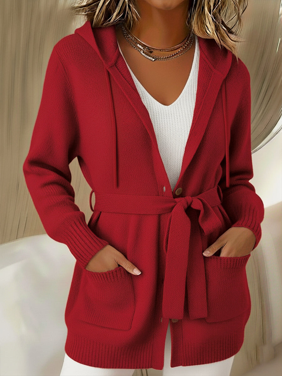 Women's Belted Hooded Cardigan Sweater