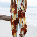 Women's Vintage Abstract Rust Texture Art Print Casual 100% Cotton Wide Leg Jumpsuit