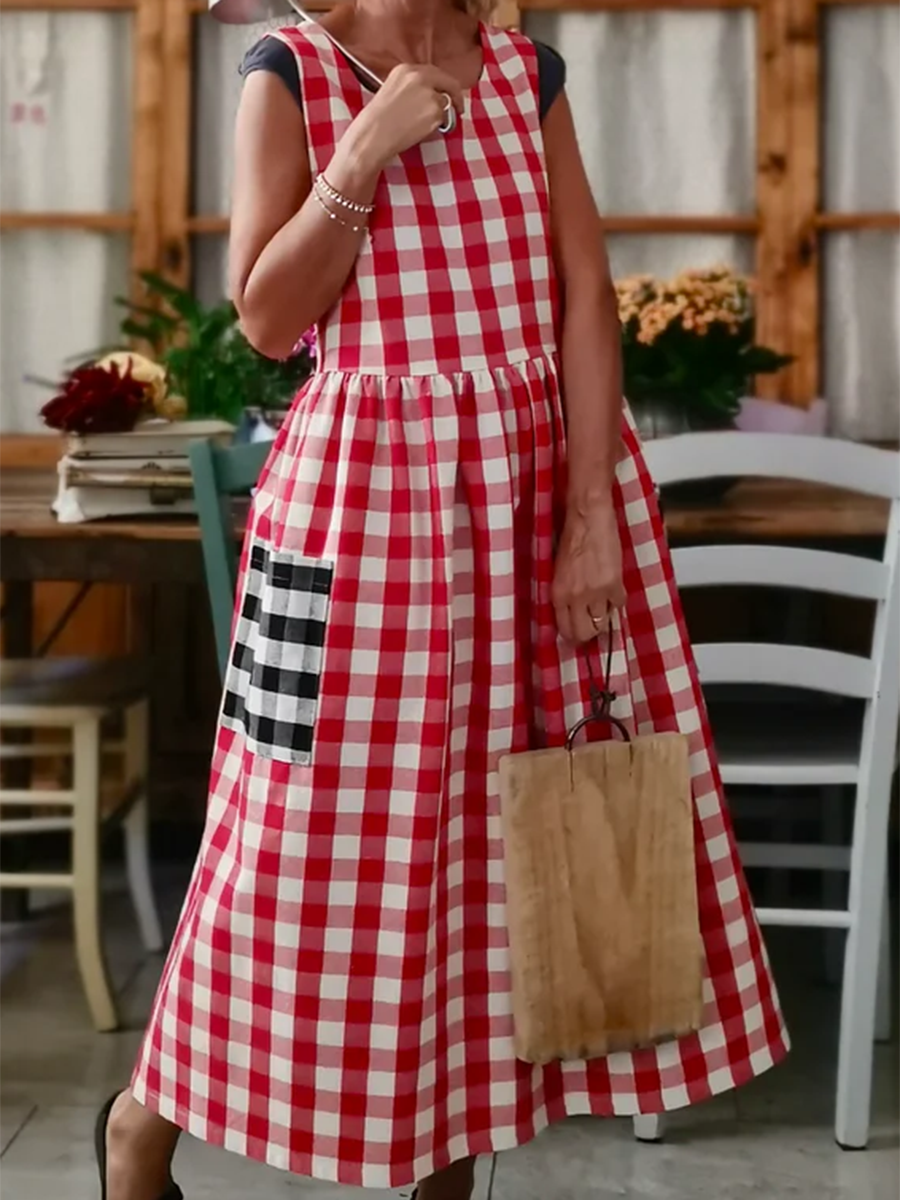 Perfect Kitchen Organic Cotton Colorblock Plaid Apron Dress