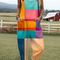 Women's Vintage Abstract Geometric Art Print Casual 100% Cotton Wide Leg Jumpsuit