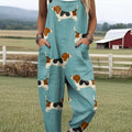 Women's Art Creative Dachshund Print Casual 100% Cotton Wide Leg Jumpsuit