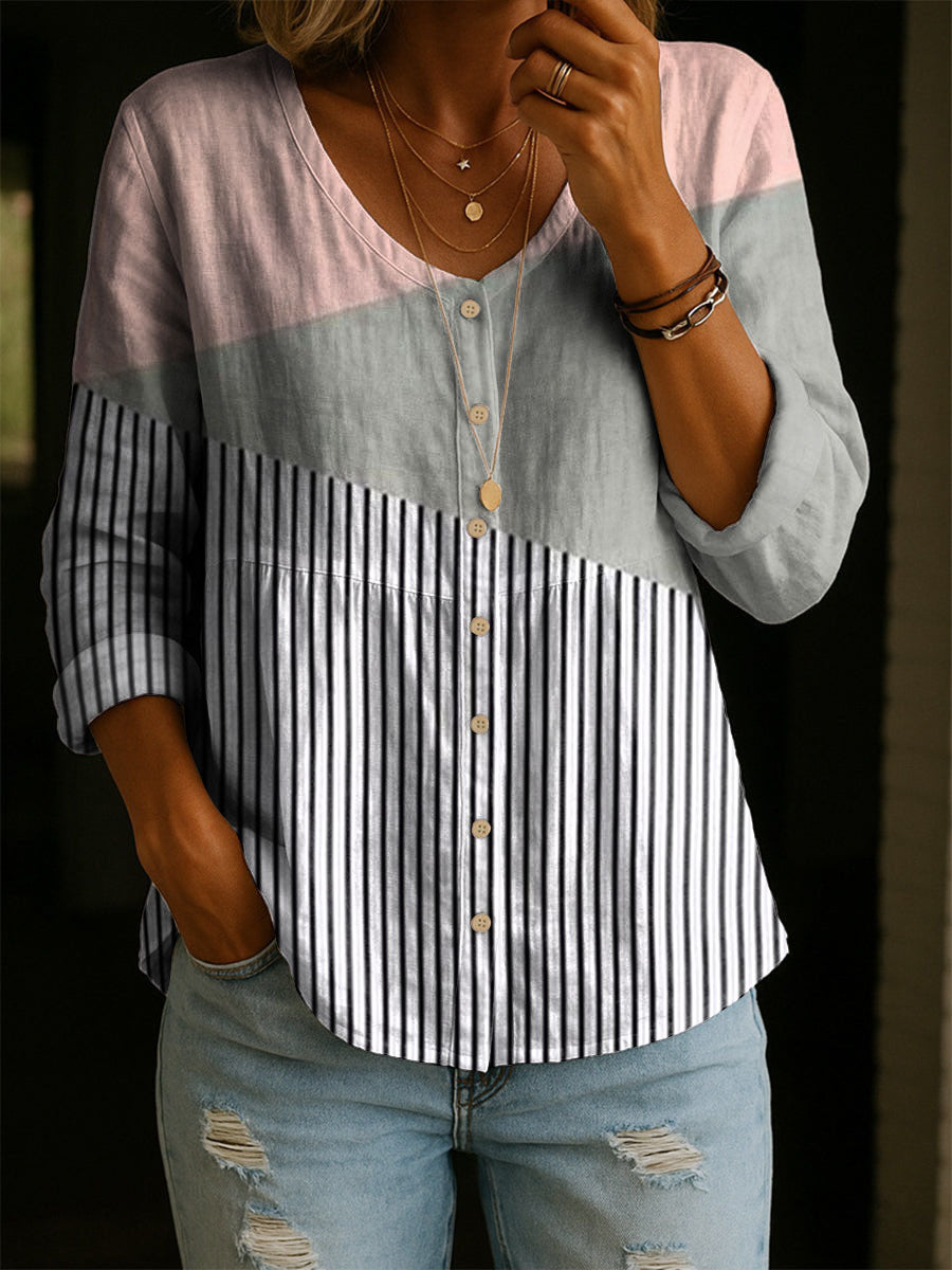 Women's Geometry Pattern Art Print Casual Cotton Shirt