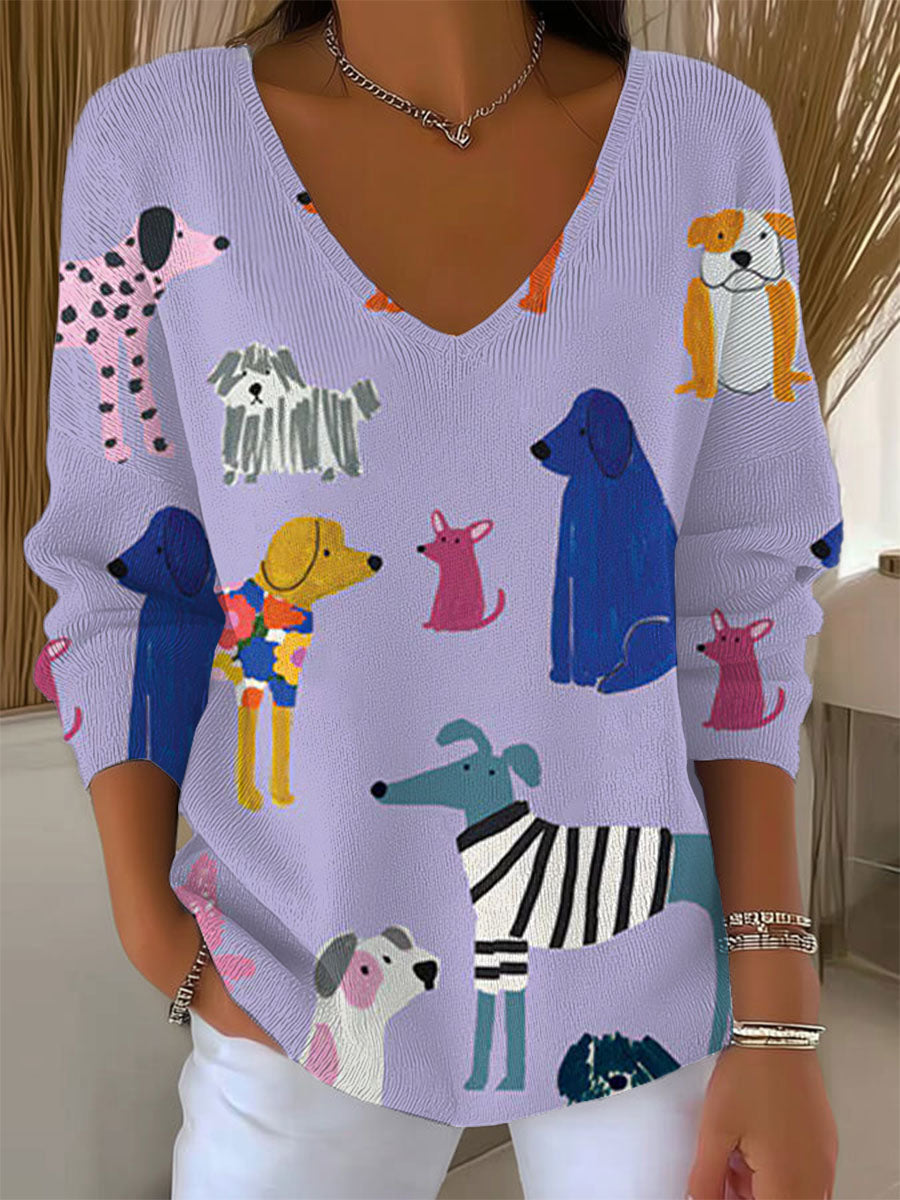 womens-funny-dogs-art-print-casual-pullover-sweater