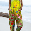 Women's  Vintage Gradient Floral Art Print Casual 100% Cotton Wide Leg Jumpsuit