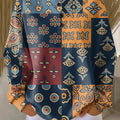 Women's Beautiful Ethnic Geometric Floral Check Art Print Casual Cotton Shirt