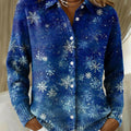 Women's Christmas Snowflake Gradient Pattern Print Cowl Neck Sweater