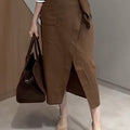 Women's Solid Color High Waist Casual Tie Pocket Cotton Skirt