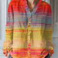Women's Vintage Gradient Art Print Casual Cotton And Linen Ruffle Shirt