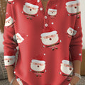 Women's Christmas Santa Pattern Art Print Buttoned Cardigan Sweater