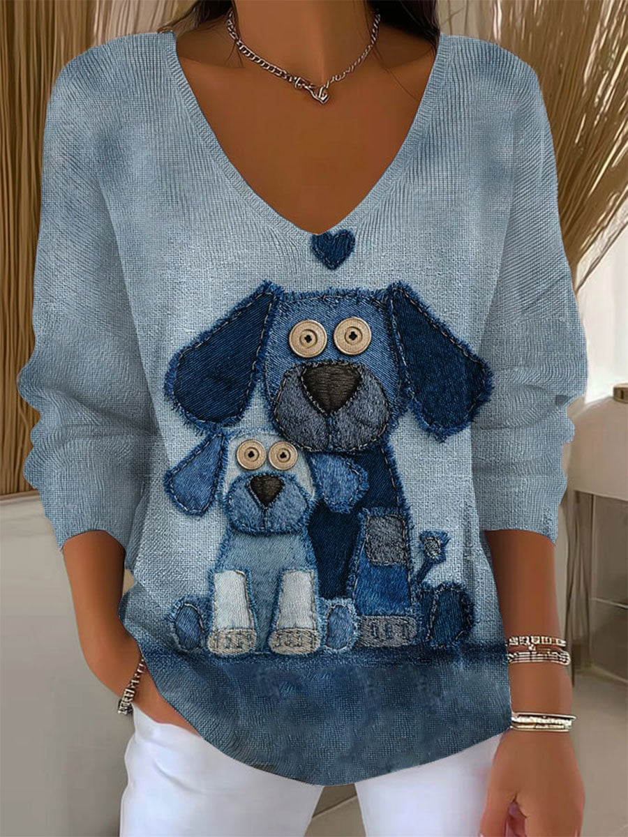 womens-funny-dog-art-print-casual-pullover-sweater-t705