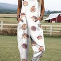 Women's Lovely Hedgehog Art Print Casual 100% Cotton Wide Leg Jumpsuit