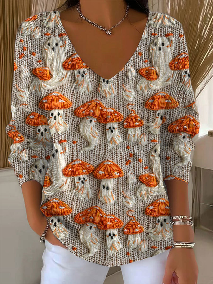 womens-funny-mushroom-art-print-casual-pullover-sweater