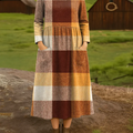 Women's Vintage Plaid Pattern Art Print Casual Cotton Dress