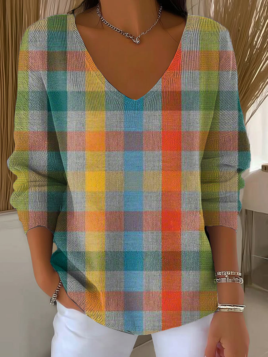 womens-vintage-colorful-stripe-painting-art-print-casual-pullover-sweater