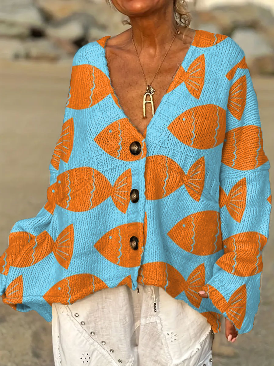 womens-vintage-fish-art-print-casual-pullover-sweater
