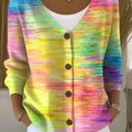 Vintage Gradient Art Print Buttoned V-neck Cardigan Sweater