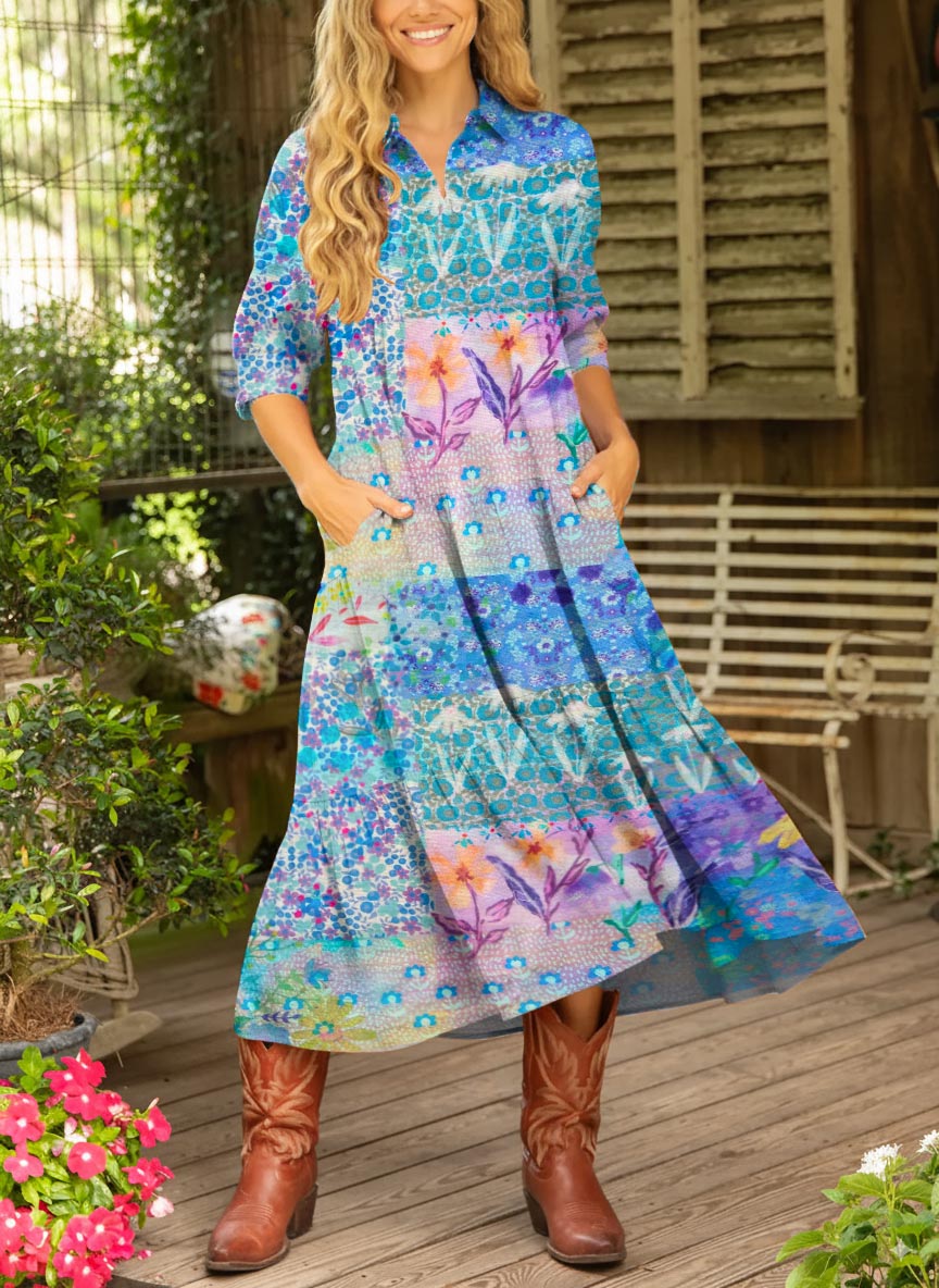 Women's Floral Pattern Art Print Cotton Dress