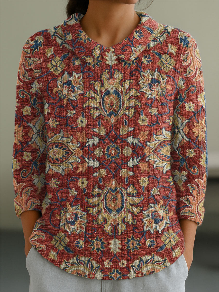 womens-vintage-flower-art-print-casual-peter-pan-collar-3-4-sleeve-sweater-abpy