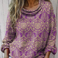 Women's Vintage Floral Art Print Casual Long Sleeve Comfortable Cotton Shirt