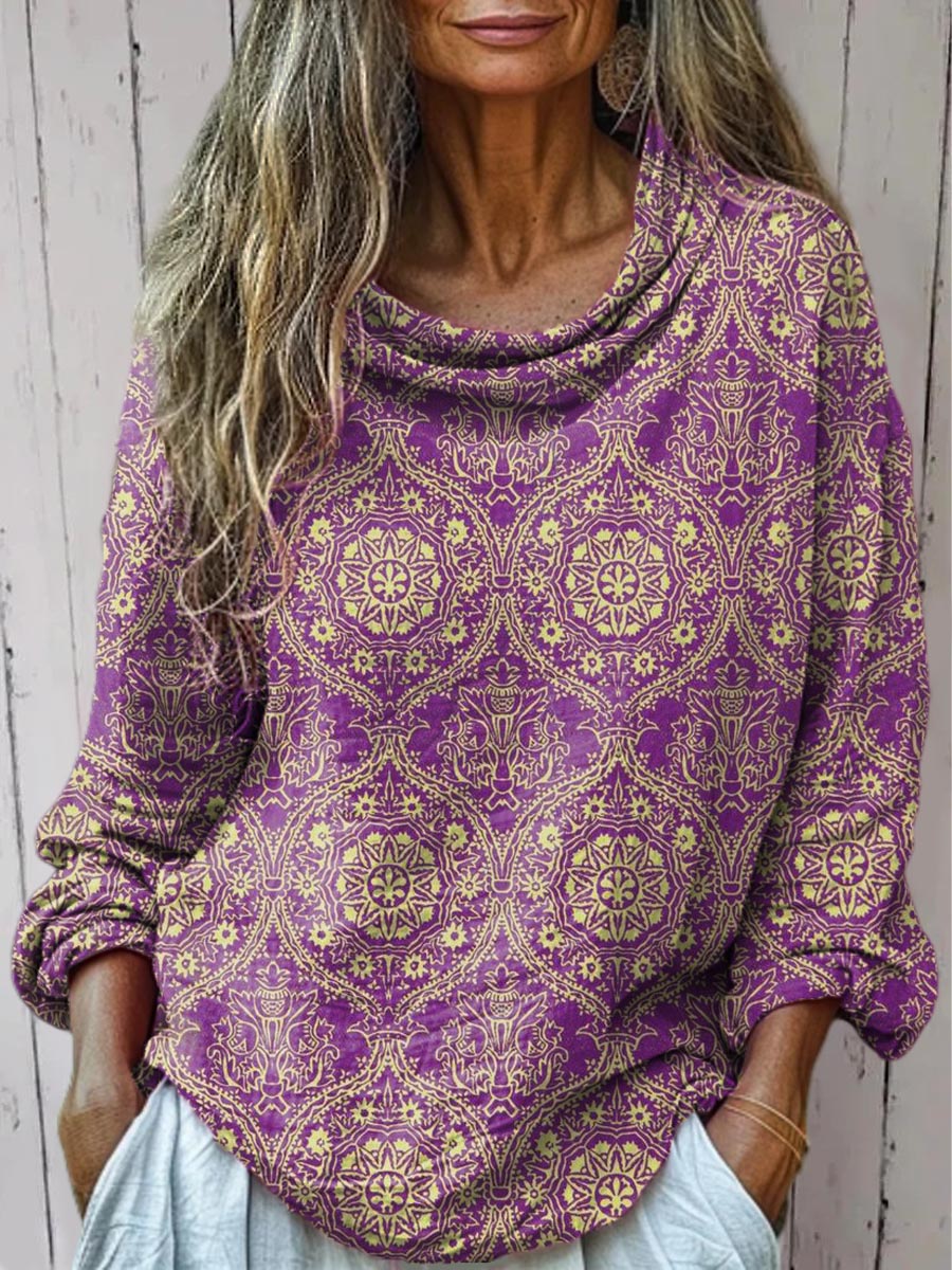 Women's Vintage Floral Art Print Casual Long Sleeve Comfortable Cotton Shirt