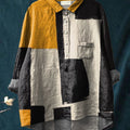 Women's Abstract Print Art Casual Cotton And Linen Shirt