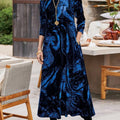 Women's Abstract Print Round Neck Long Sleeve Velvet A-Line Dress