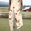 Women's Lovely Insects Art Print Casual 100% Cotton Wide Leg Jumpsuit