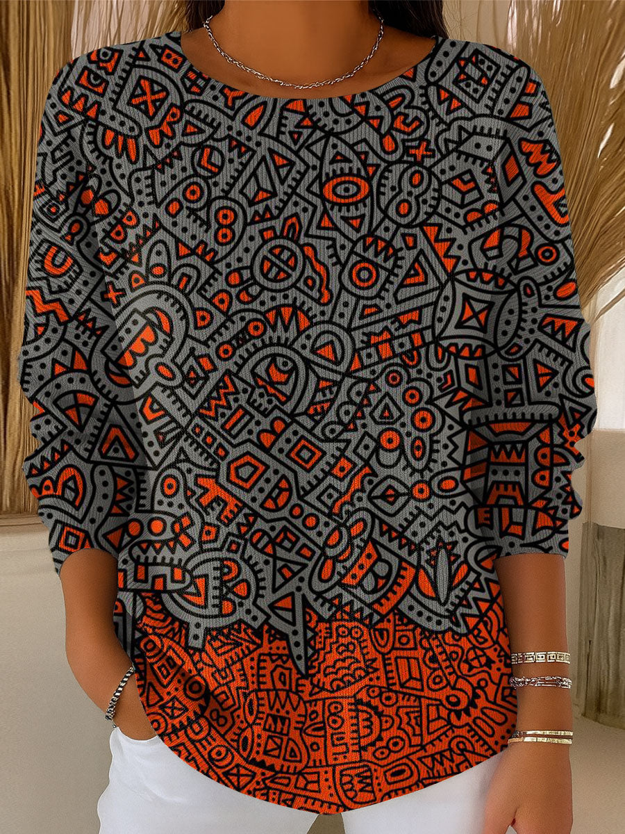 Women's Vintage Pattern Art Print Casual Pullover Sweater