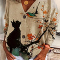 Women's Positioning Printed V-Neck Long Sleeve Casual Loose Cardigan Sweater