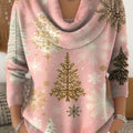 Women's Christmas Tree Art Print Cowl Neck Sweater
