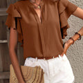 Women's Solid Color Casual Elegant Ruffled Sleeves V-neck Shirt