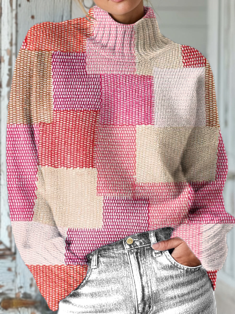 colorful-abstract-geometric-color-block-painting-art-print-knit-turtleneck-pullover-sweater