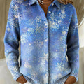 Women's Christmas Snowflake Gradient Pattern Print Cowl Neck Sweater