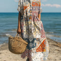 Women's Vintage Floral Pattern Art Print Cotton Dress