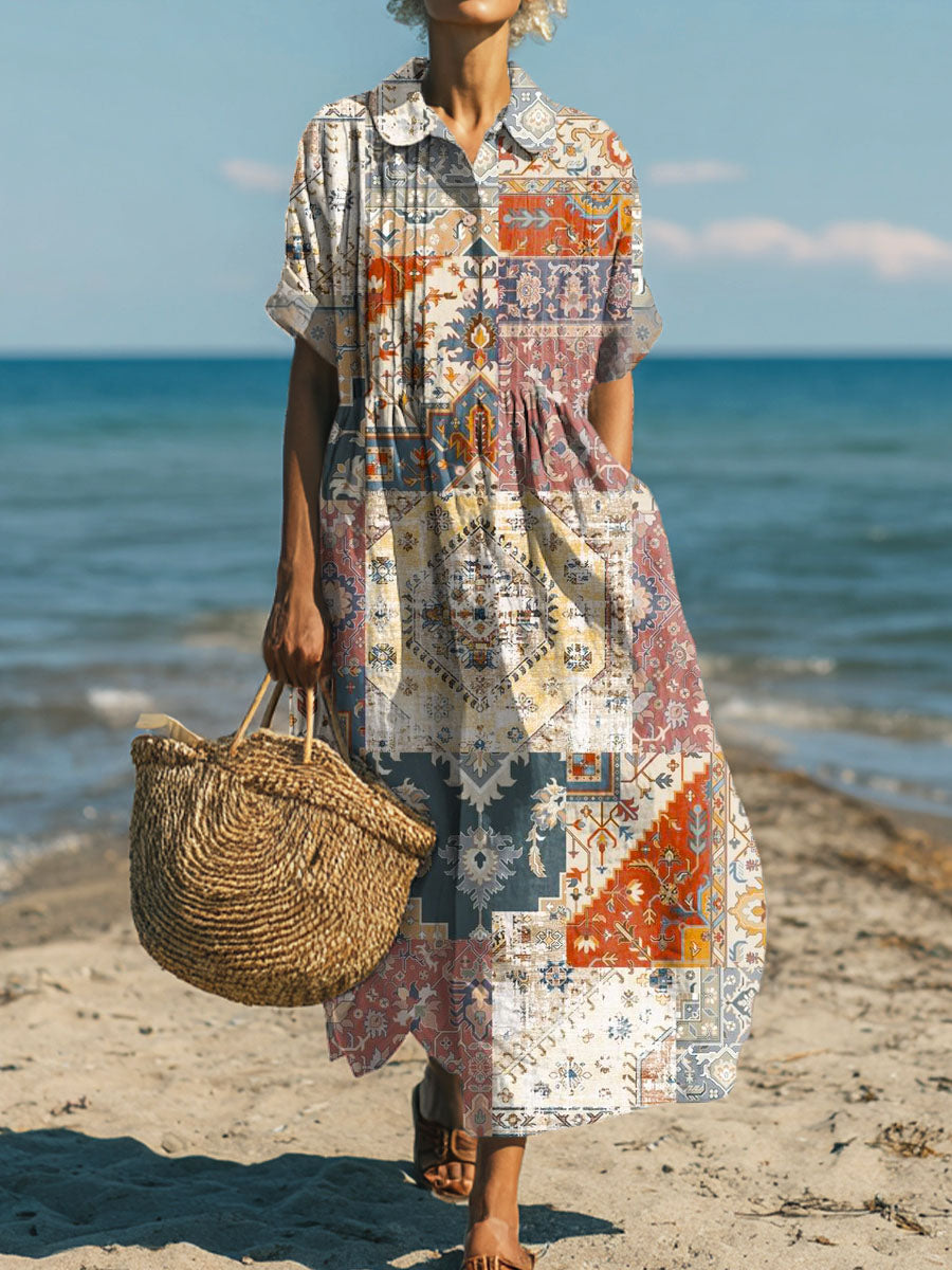 Women's Vintage Floral Pattern Art Print Cotton Dress