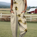 Women's Lovely Bees Art Print Casual 100% Cotton Wide Leg Jumpsuit