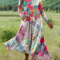 Women's Boho Floral Print Art Print Long-sleeved Dress