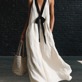 Classic Elegant Color-blocked Tie-neck Maxi Dress