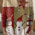 Women's Christmas Snowman Pattern Art Print Buttoned Cardigan Sweater
