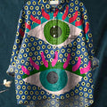 Women's Polka Dot Eyes Art Print Casual Cotton And Linen Shirt