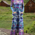 Lässiges, langärmeliges Kleid im Vintage-Stil mit floralem Kunstdruck für Damen