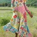 Women's Splicing Floral Print Art Print Long-sleeved Dress