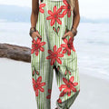 Women's Abstract Cute Flower Art Print Casual 100% Cotton Wide Leg Jumpsuit